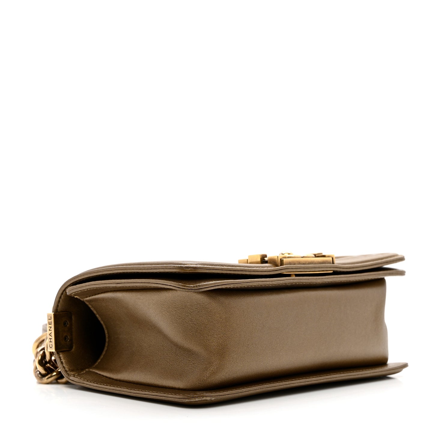 Metallic Calfskin Quilted Small Boy Flap Gold