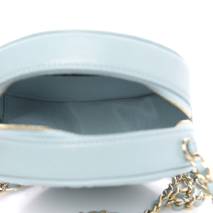Chanel Caviar Camellia Embossed Round Clutch With Chain Light Blue 5 of 10