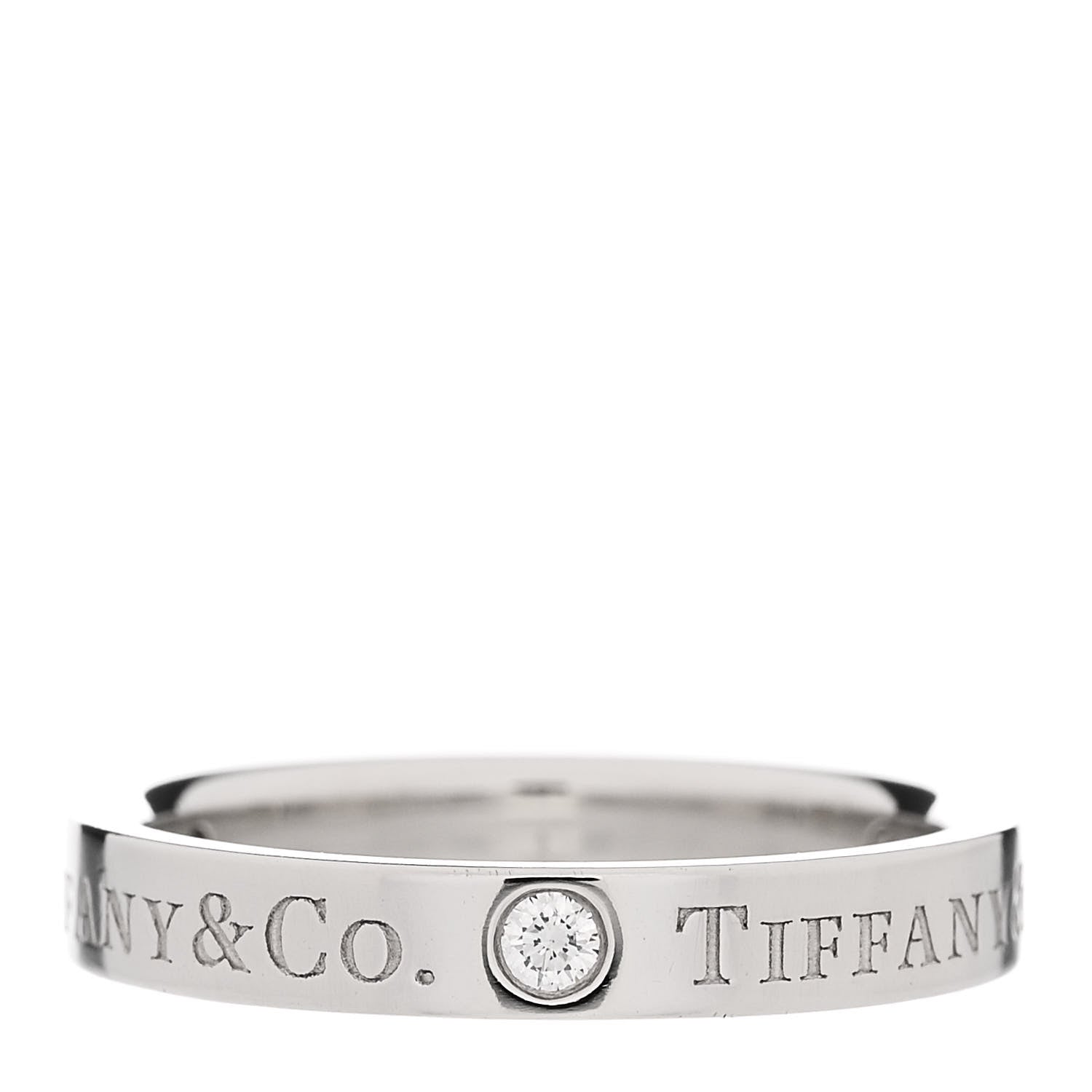Tiffany Platinum Diamond Logo Band Ring 49 5 1 of 4