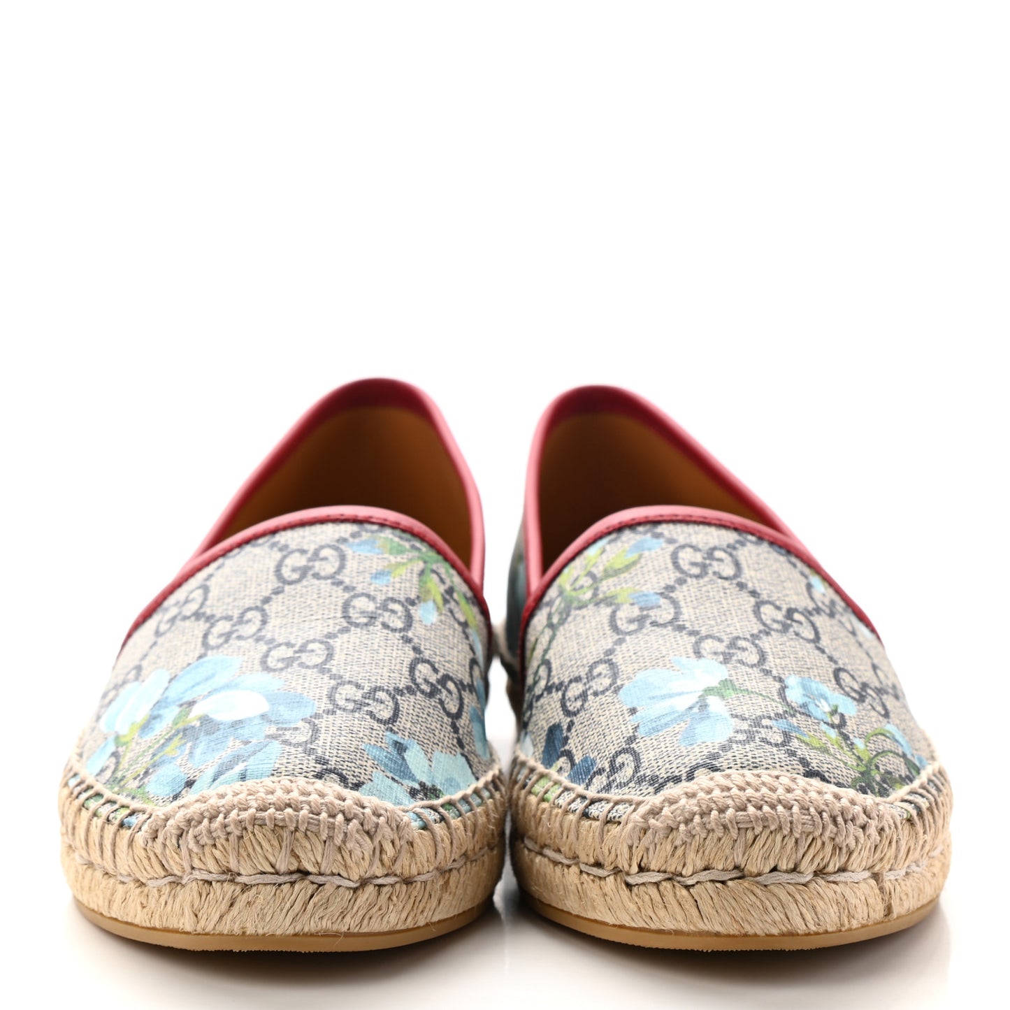 GG Supreme Monogram Blooms Espadrilles 36 Beige Blue Navy Hibiscus Red