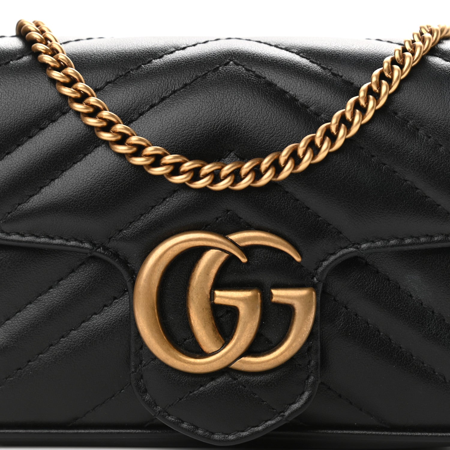 Gucci Calfskin Matelasse Super Mini GG Marmont Shoulder Bag Black 8 of 12