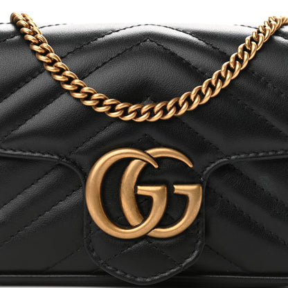 Gucci Calfskin Matelasse Super Mini GG Marmont Shoulder Bag Black 8 of 12