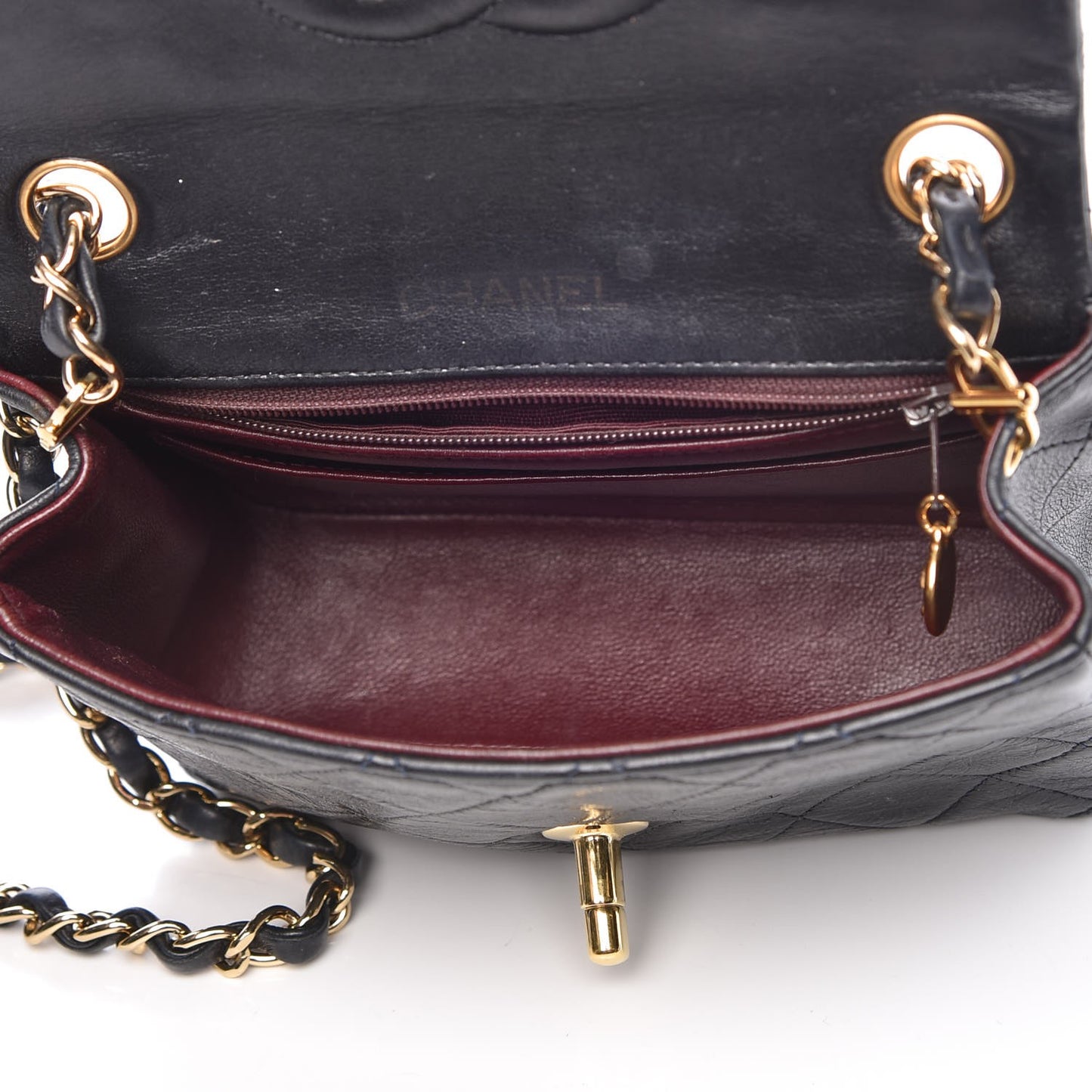 Lambskin Quilted Mini Square Flap Bag Navy