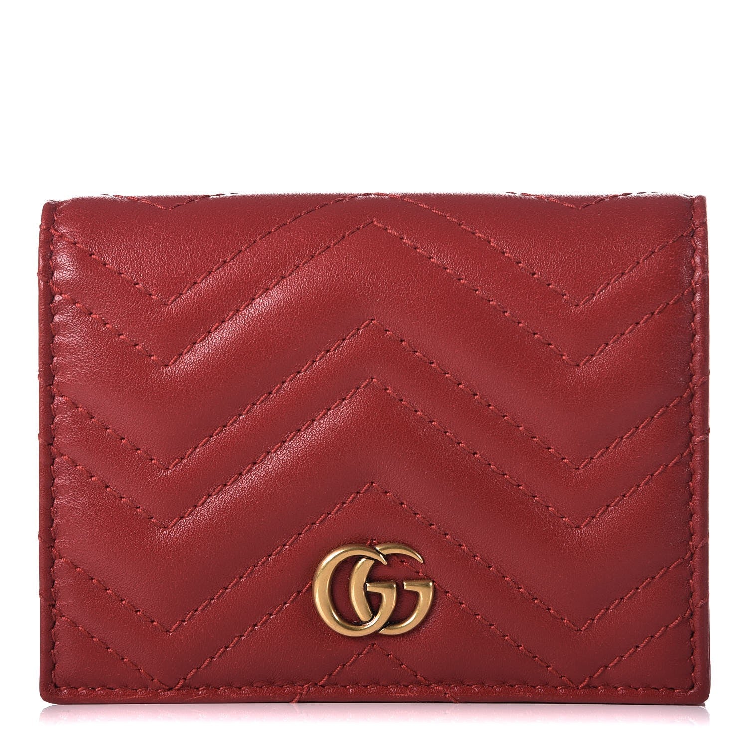 Gucci Calfskin Matelasse GG Marmont Card Case Wallet Hibiscus Red 1 of 8
