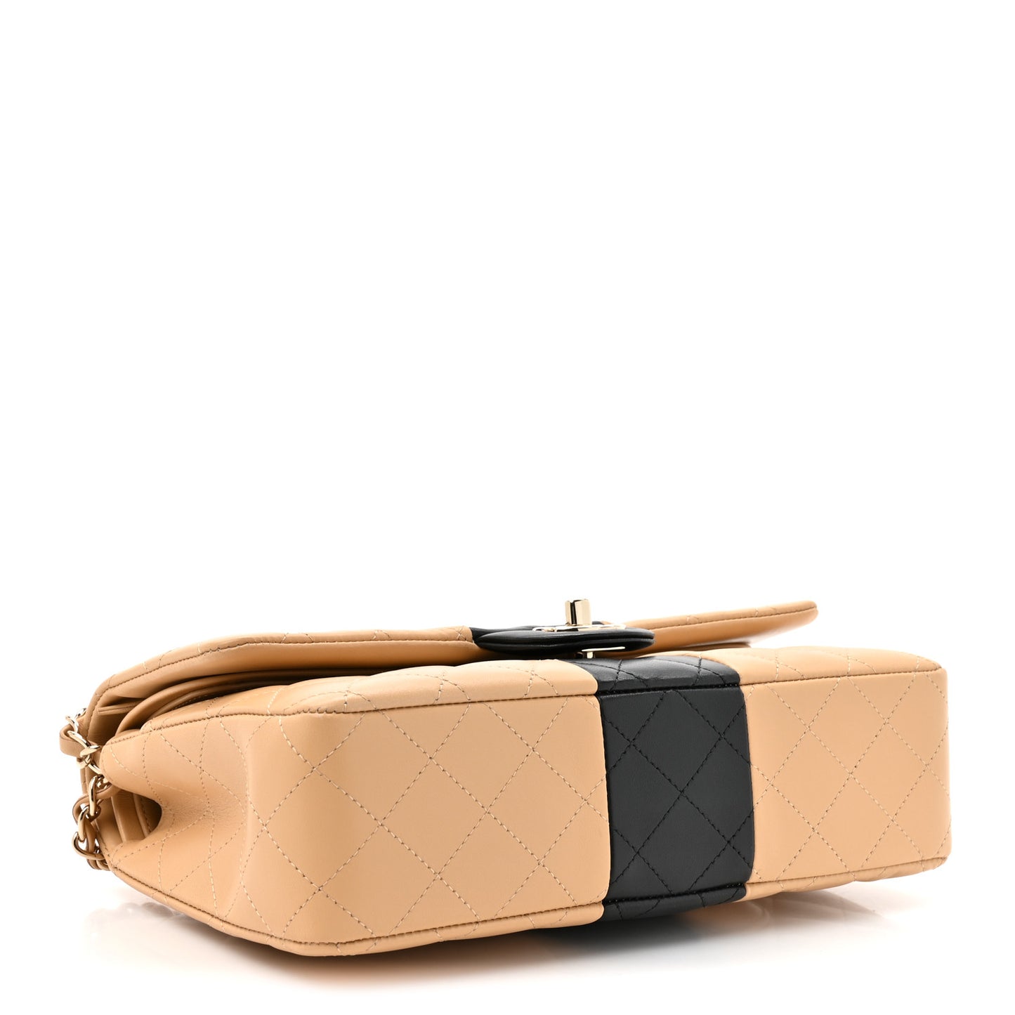 Lambskin Quilted Medium Double Flap Beige Black