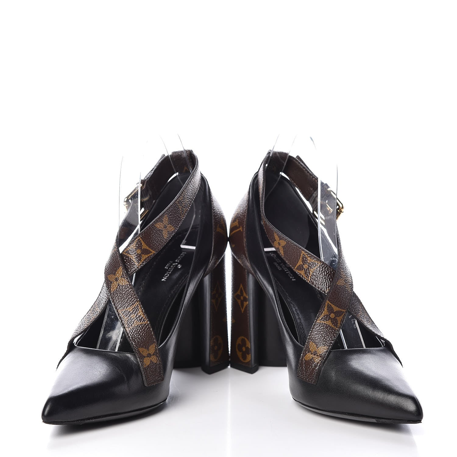 Louis Vuitton Calfskin Monogram Matchmake Cross Pumps 37.5 Black 5 of 14