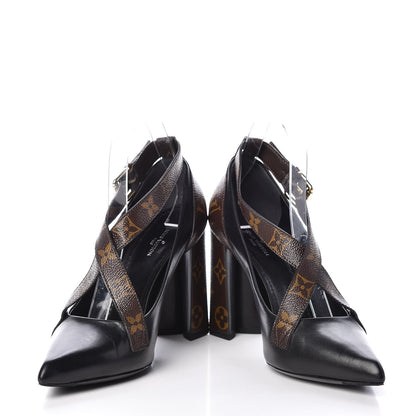 Louis Vuitton Calfskin Monogram Matchmake Cross Pumps 37.5 Black 5 of 14