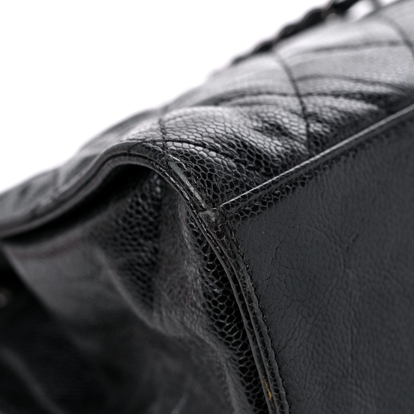 Crumpled Grained Calfskin Jumbo CC Crave Flap Black