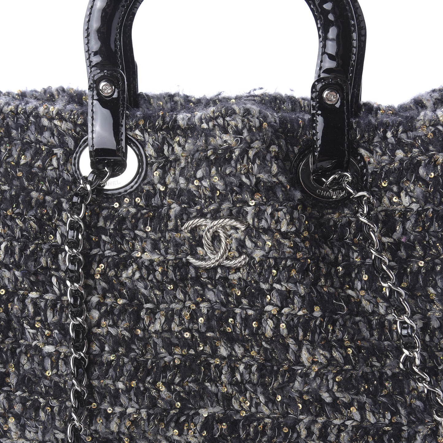Patent Tweed Sequin Shopping Tote Multicolor