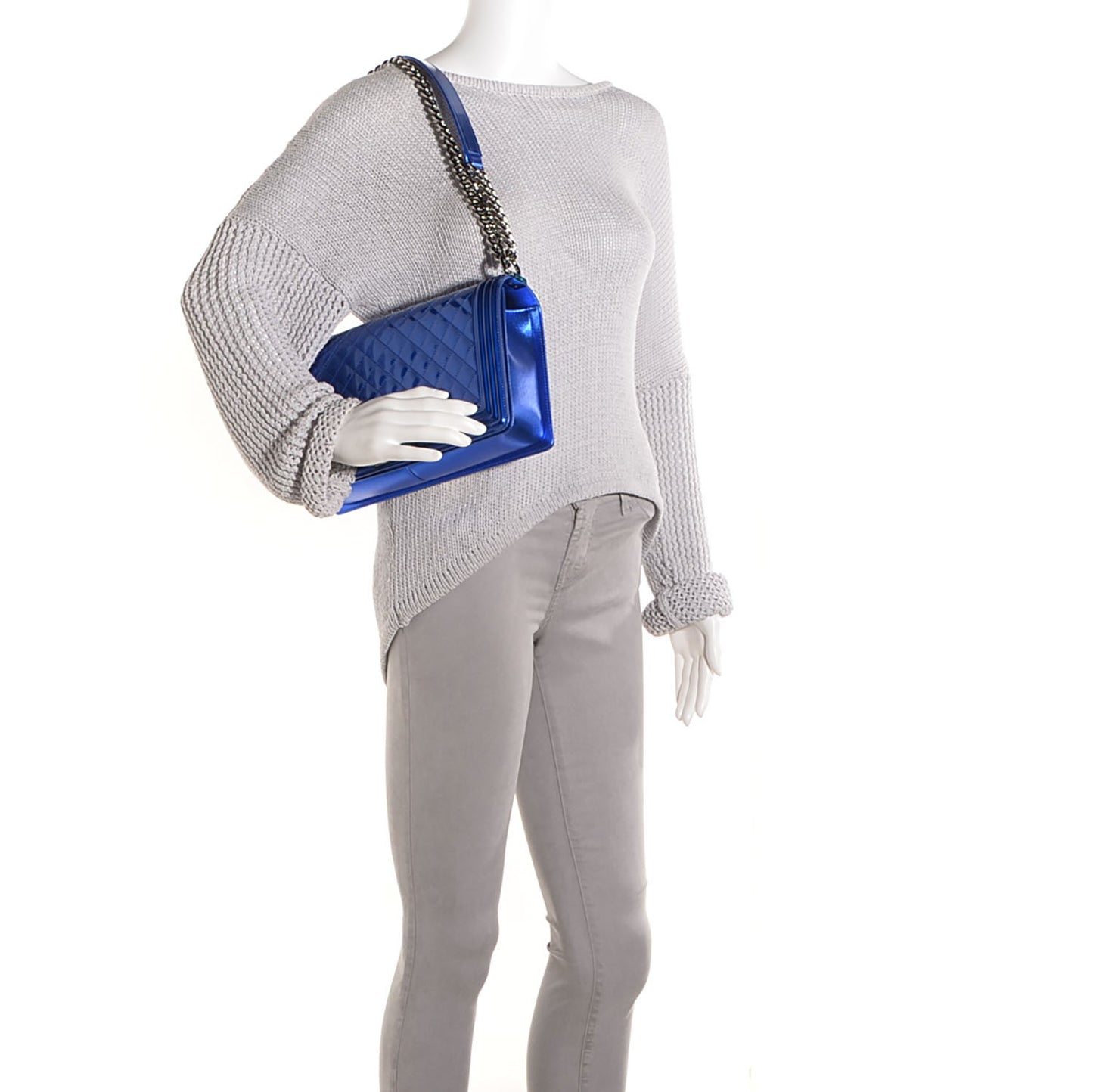 Metallic Patent Quilted New Medium Boy Flap Blue
