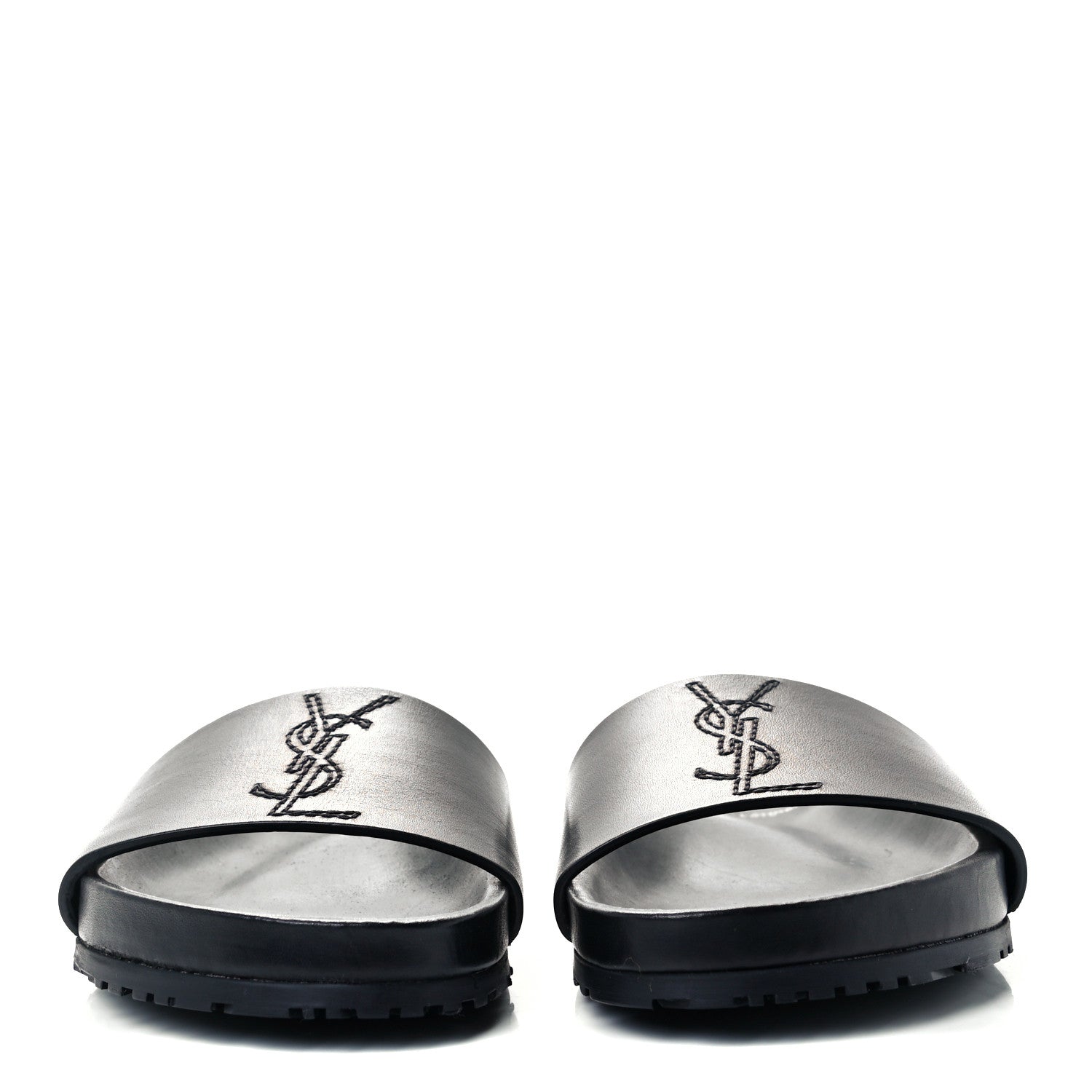 Saint Laurent Calfskin Monogram Jimmy Joan Slide Sandals 38 Black 2 of 9