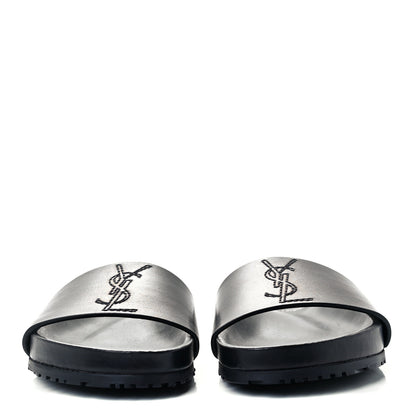 Saint Laurent Calfskin Monogram Jimmy Joan Slide Sandals 38 Black 2 of 9