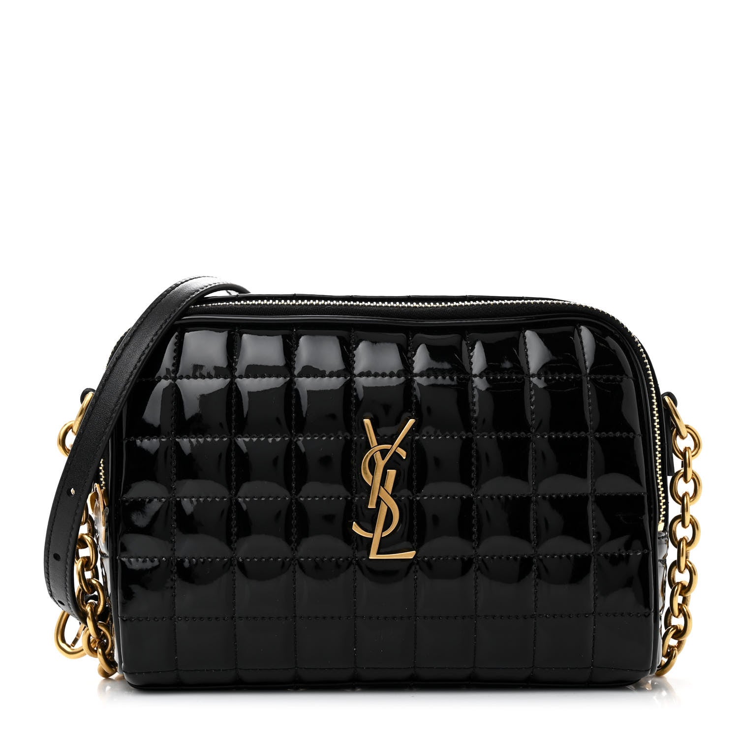 Saint Laurent Patent Calfskin Carre Quilted Cassandre Mini Camera Bag Black 1 of 10