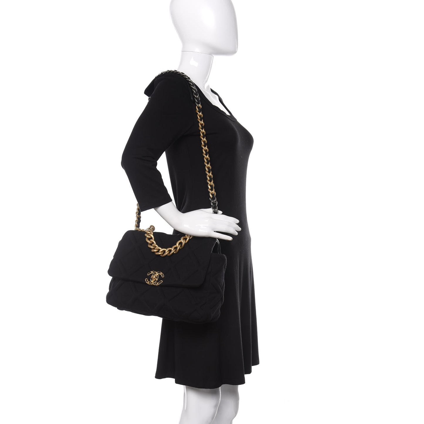 Jersey Lambskin Quilted Large 19 Flap Black