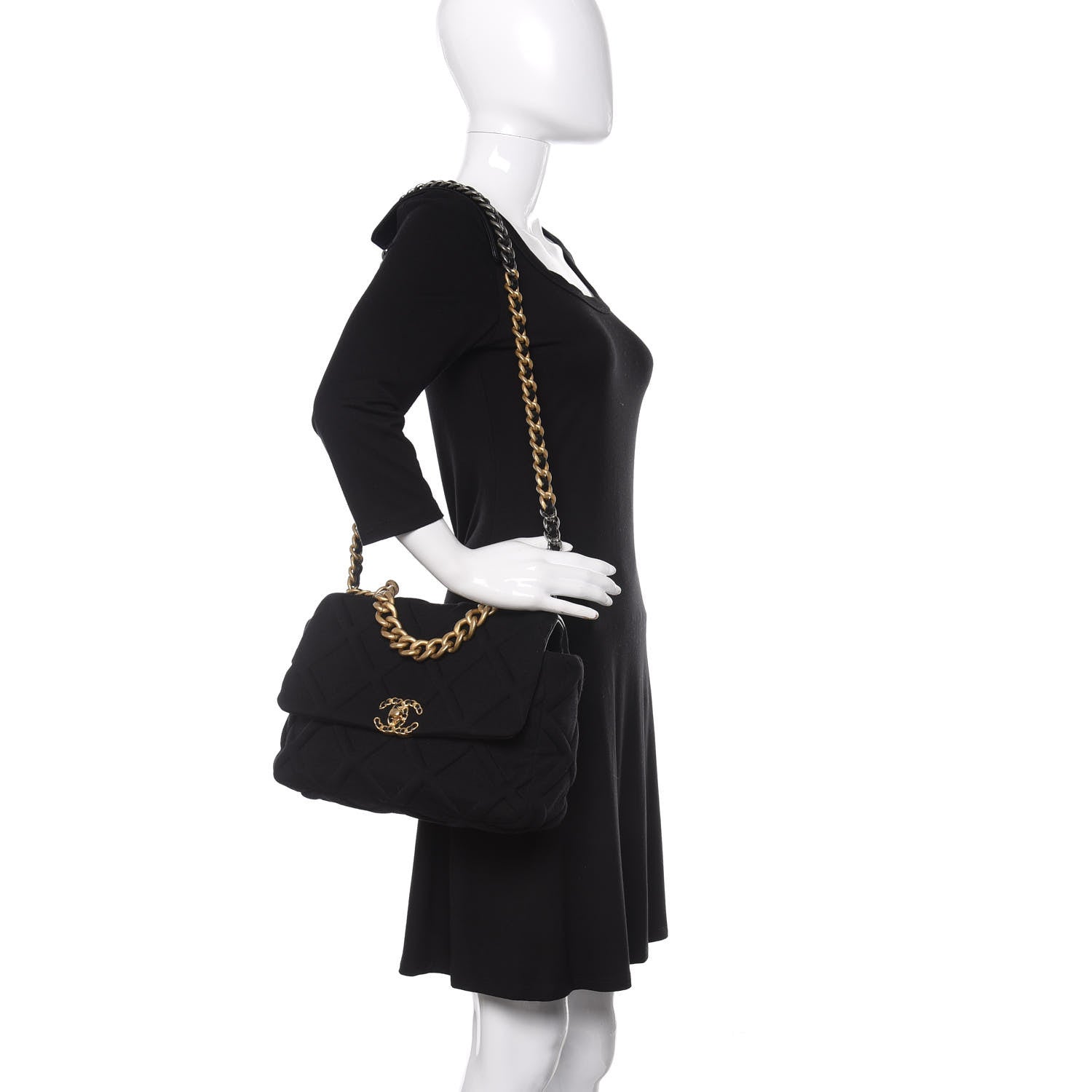 Chanel Jersey Lambskin Quilted Large 19 Flap Black 2 of 9