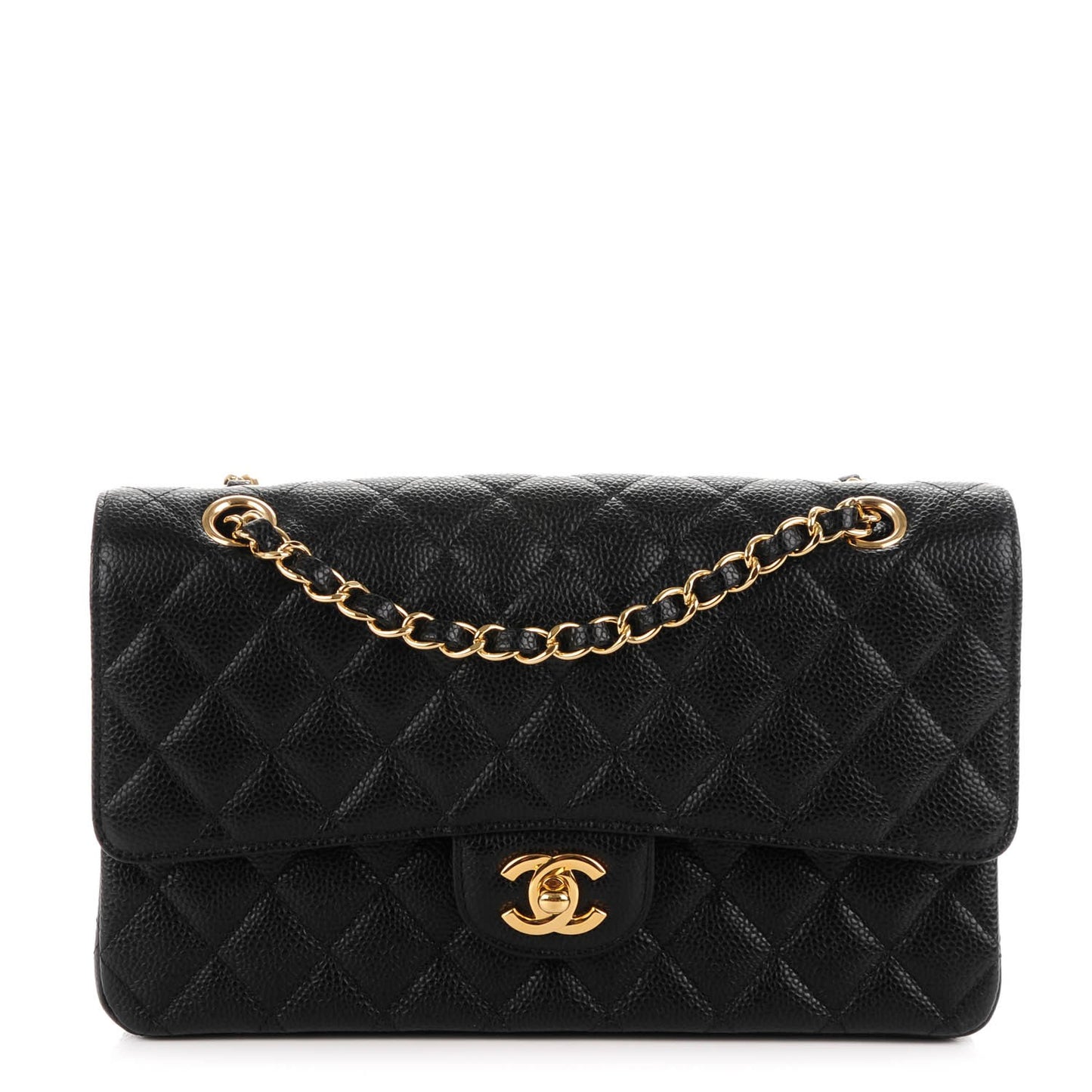Caviar Quilted Medium Double Flap Black