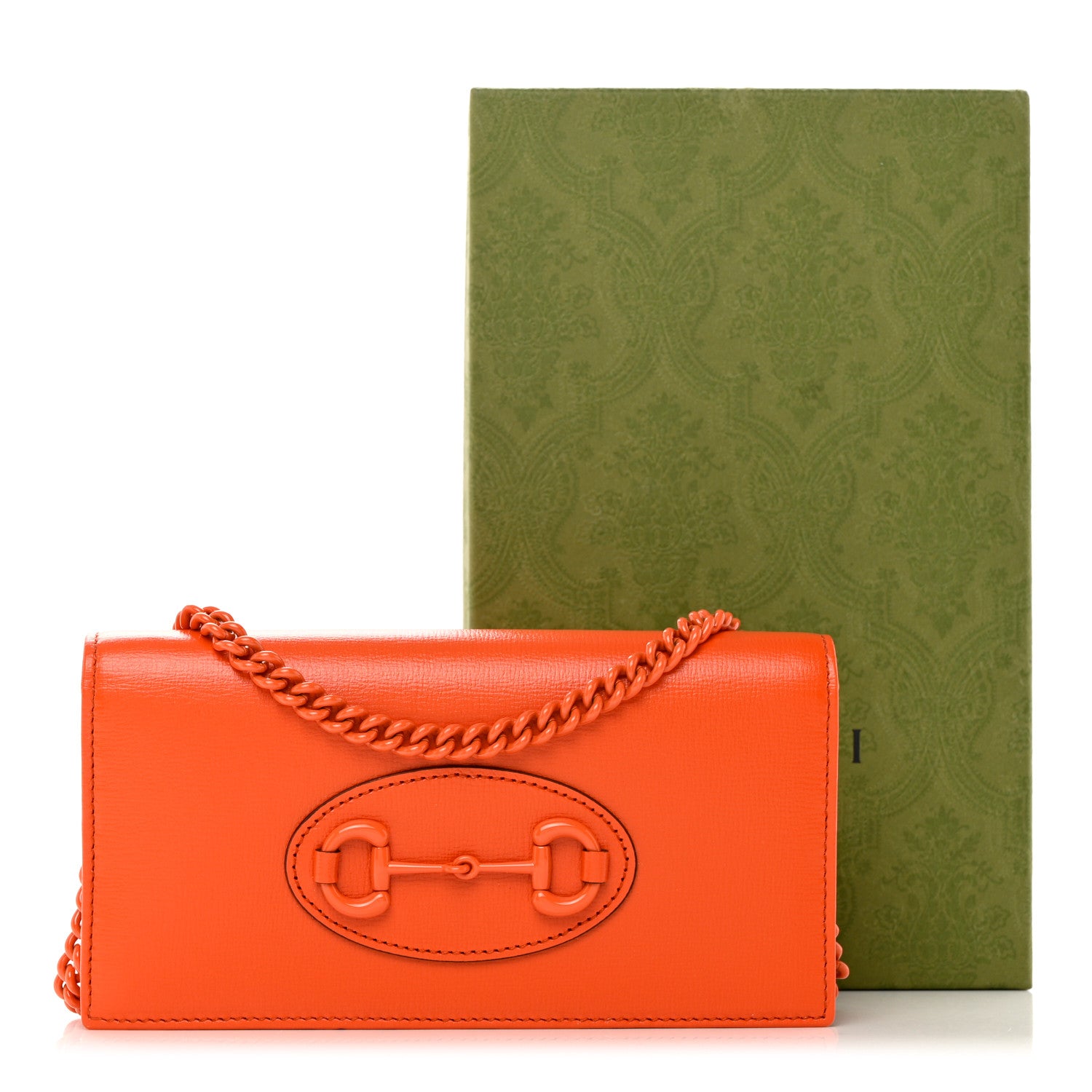 Gucci Azalea Calfskin Enamel Horsebit 1955 Wallet On Chain Deep Orange 14 of 14