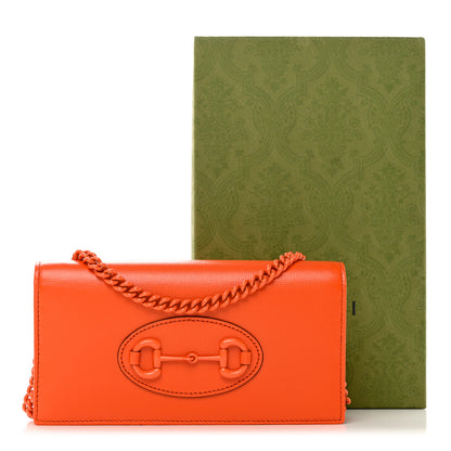 Gucci Azalea Calfskin Enamel Horsebit 1955 Wallet On Chain Deep Orange 14 of 14