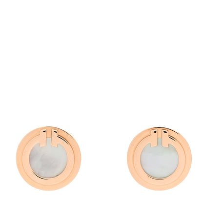 Tiffany 18K Rose Gold Mother of Pearl T Circle Earrings 1 of 6