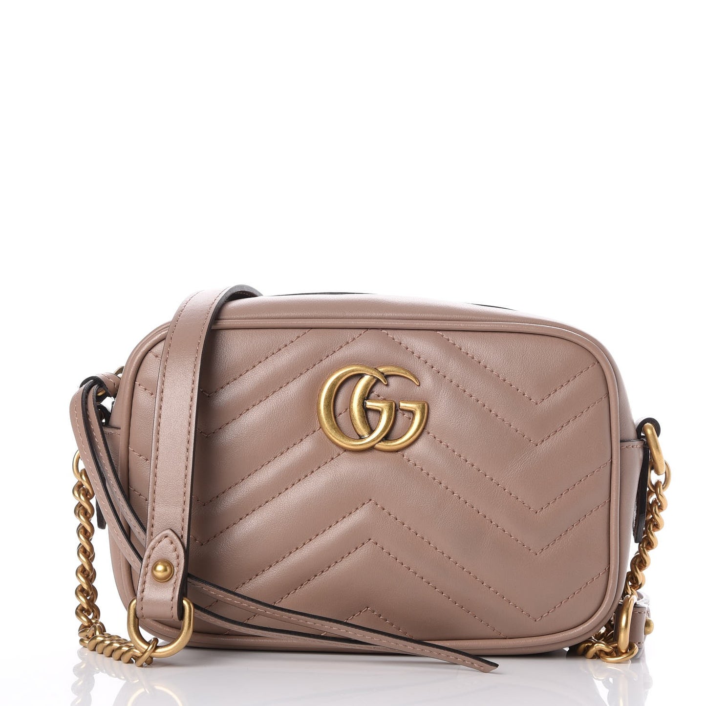 Calfskin Matelasse Mini GG Marmont Chain Shoulder Bag Nude