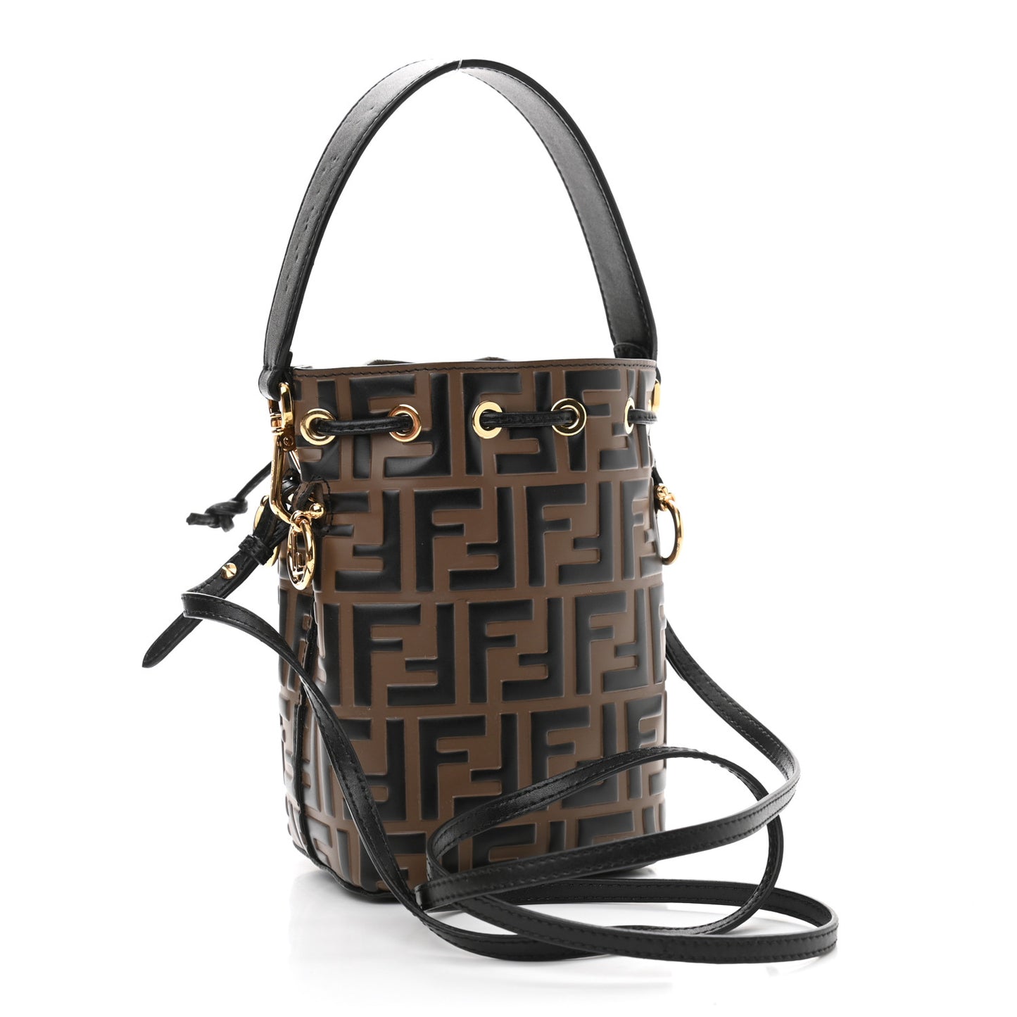Vitello Liberty F is Fendi Bi-Color FF 1974 Embossed Mini Mon Tresor Bucket Bag Maya Black