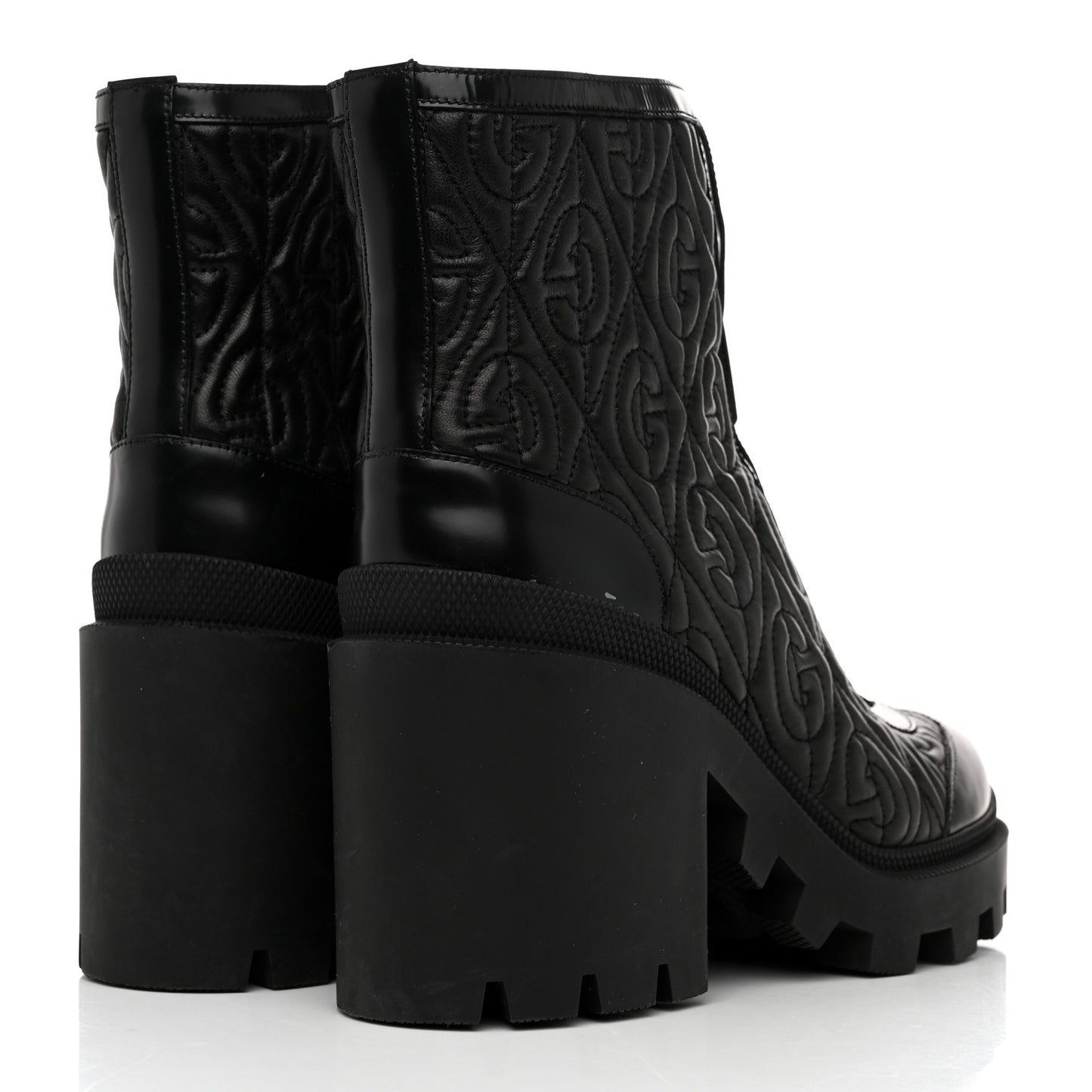 Calfskin Nappa Rhombus Quilted Trip Ankle Boots 39 Black
