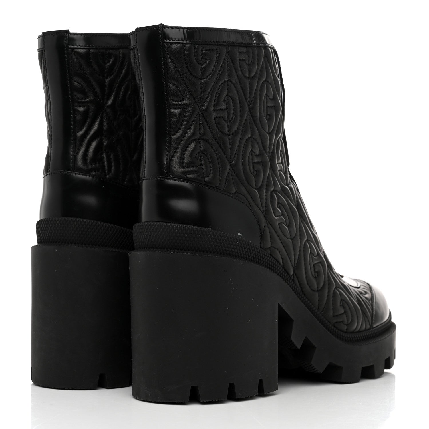 Gucci Calfskin Nappa Rhombus Quilted Trip Ankle Boots 39 Black 4 of 9