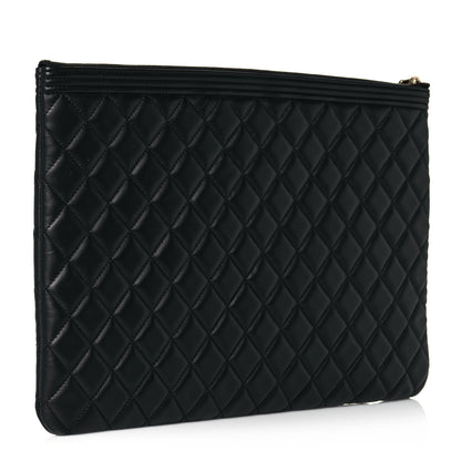 Chanel Lambskin Quilted Large Boy Zip Pouch Black 3 of 12