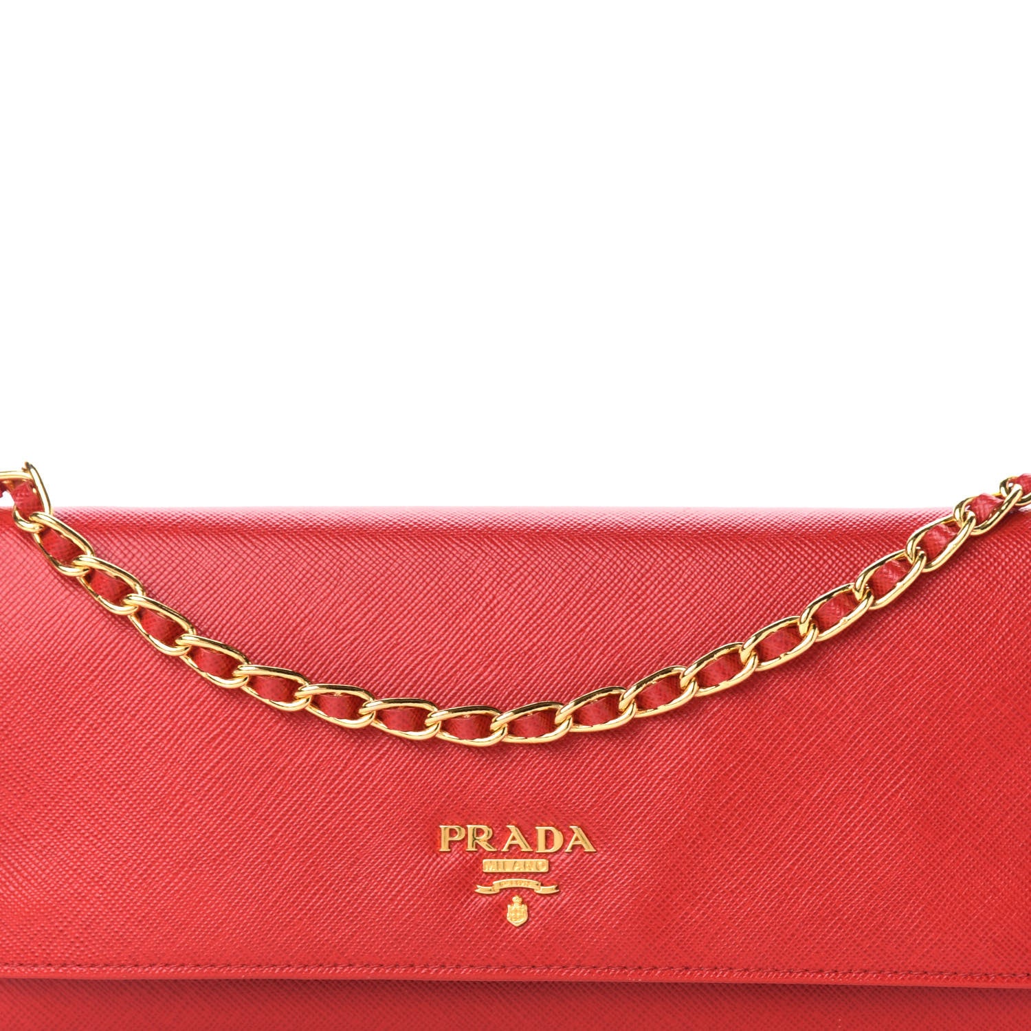Prada Saffiano Metal Oro Chain Wallet Fuoco 10 of 10