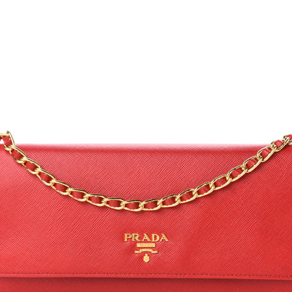 Prada Saffiano Metal Oro Chain Wallet Fuoco 10 of 10