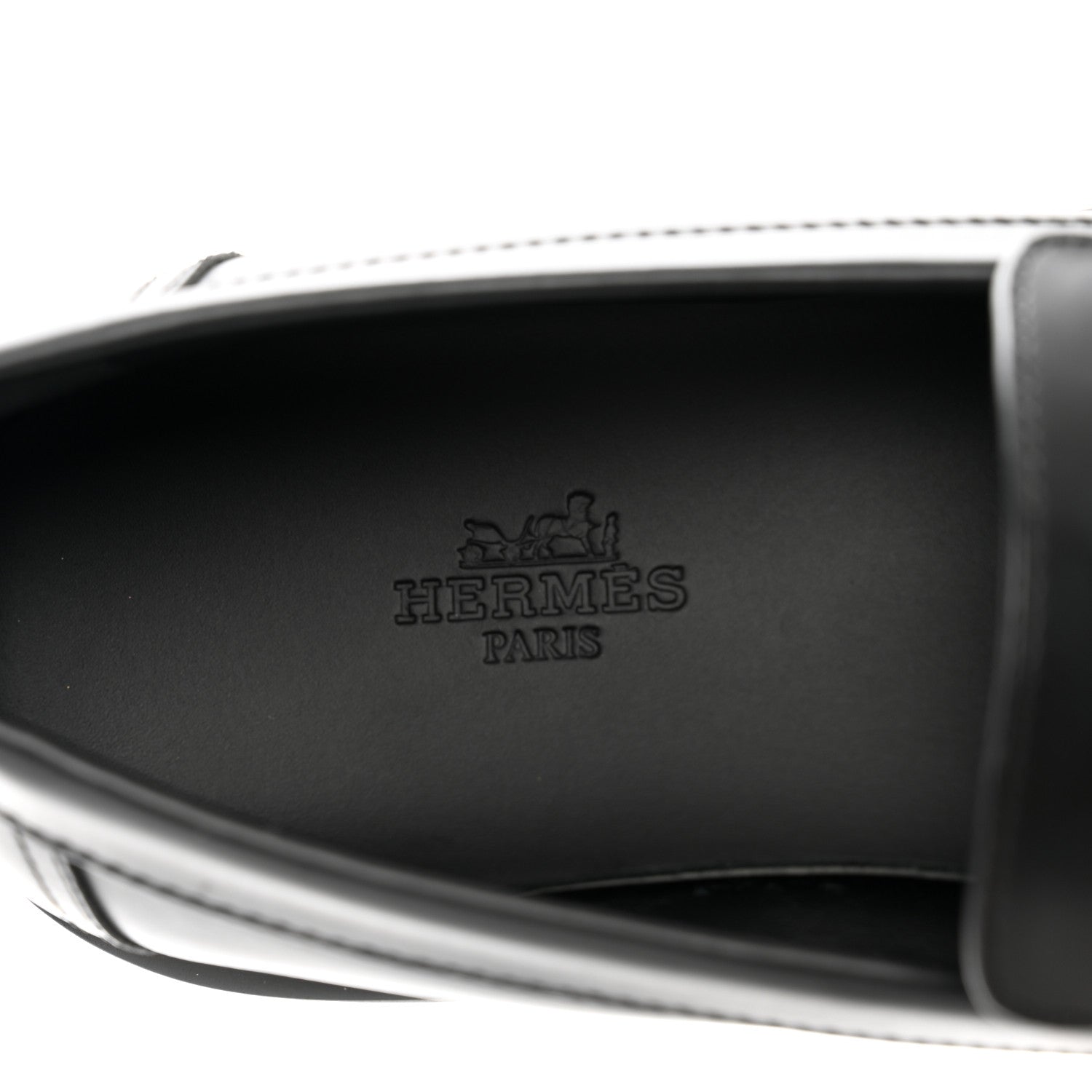 Hermes Glazed Calfskin Womens Hitch Loafers 36.5 Black 7 of 9