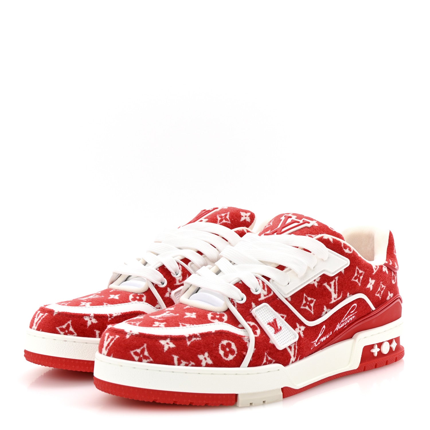 Louis Vuitton Jacquard Velvet Monogram Mens LV Trainer Sneakers 8 Red 8 of 20