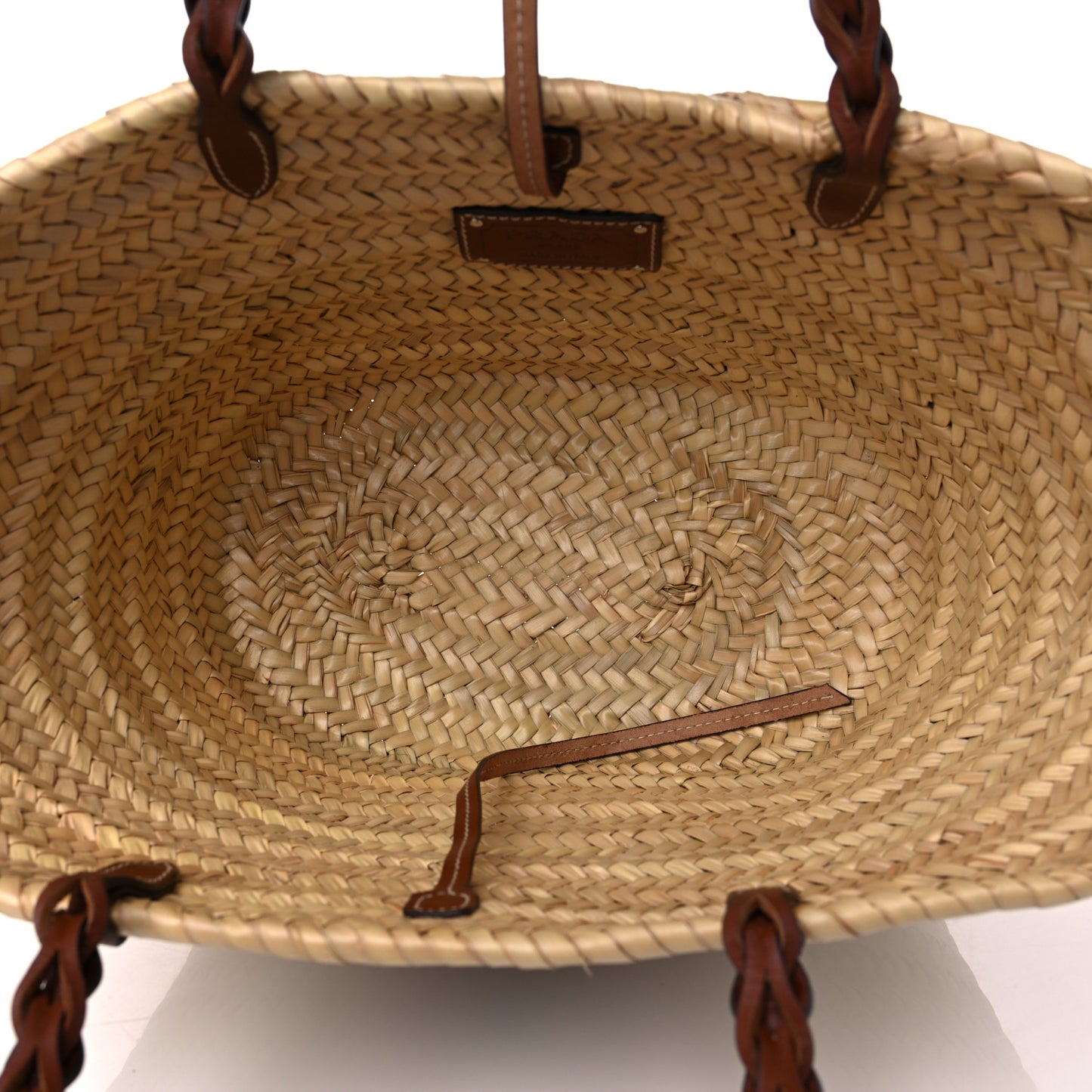 Palmitto Vitello Woven Braided Large Basket Tote Bag Naturale Cognac