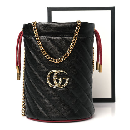 Gucci Vintage Effect Calfskin Matelasse Diagonal Mini Torchon GG Marmont 2.0 Bucket Bag Black Romantic Cherry 11 of 11