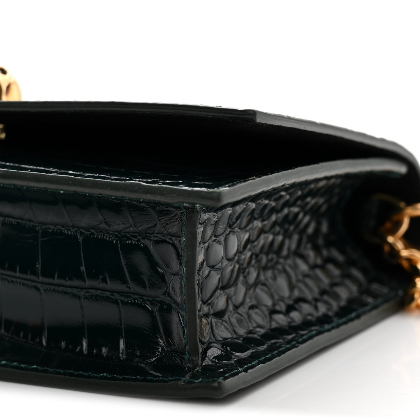 Glazed Calfskin Crocodile Embossed Small Skull Shoulder Bag Green