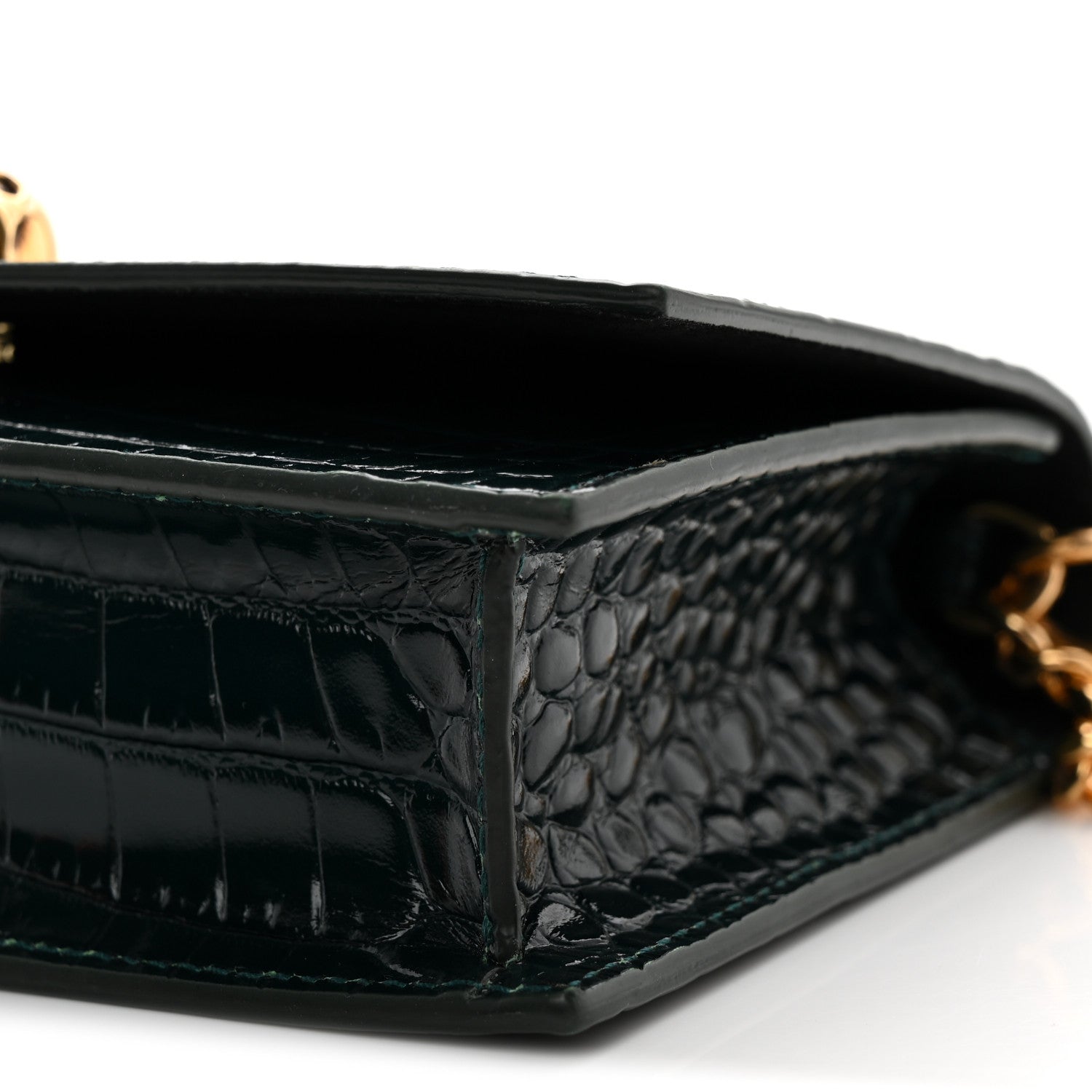 Alexander McQueen Glazed Calfskin Crocodile Embossed Small Skull Shoulder Bag Green 9 of 9