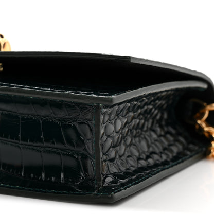 Alexander McQueen Glazed Calfskin Crocodile Embossed Small Skull Shoulder Bag Green 9 of 9