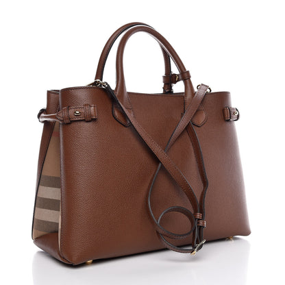 Burberry Grainy Calfskin House Check Medium Banner Tote Tan 4 of 8