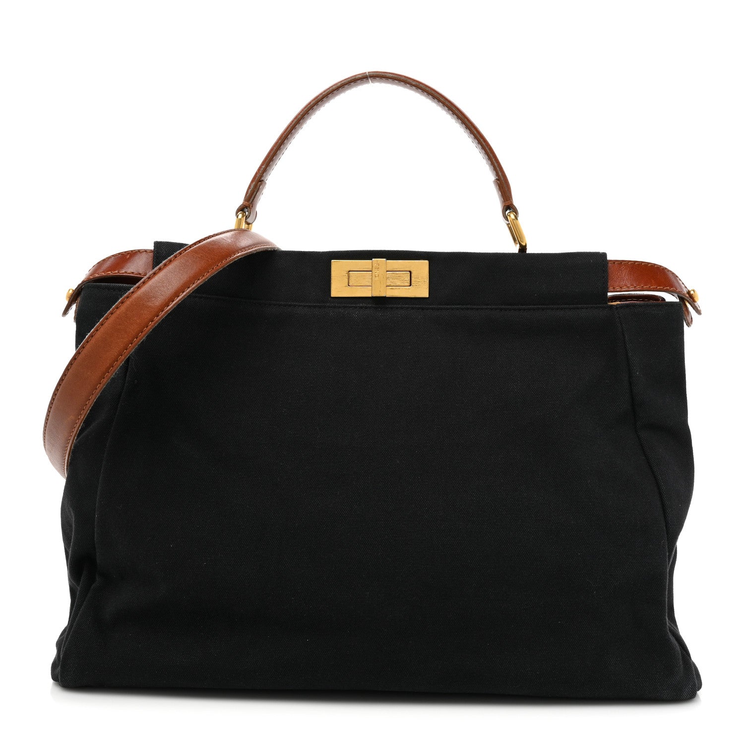 Fendi Canvas Large Peekaboo Iconic Satchel Black Cuoio 1 of 26