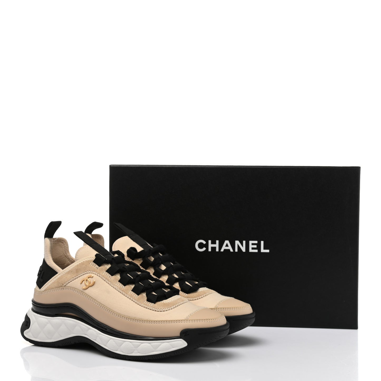 Velvet Calfskin Mixed Fibers CC Sneakers 36.5 Beige
