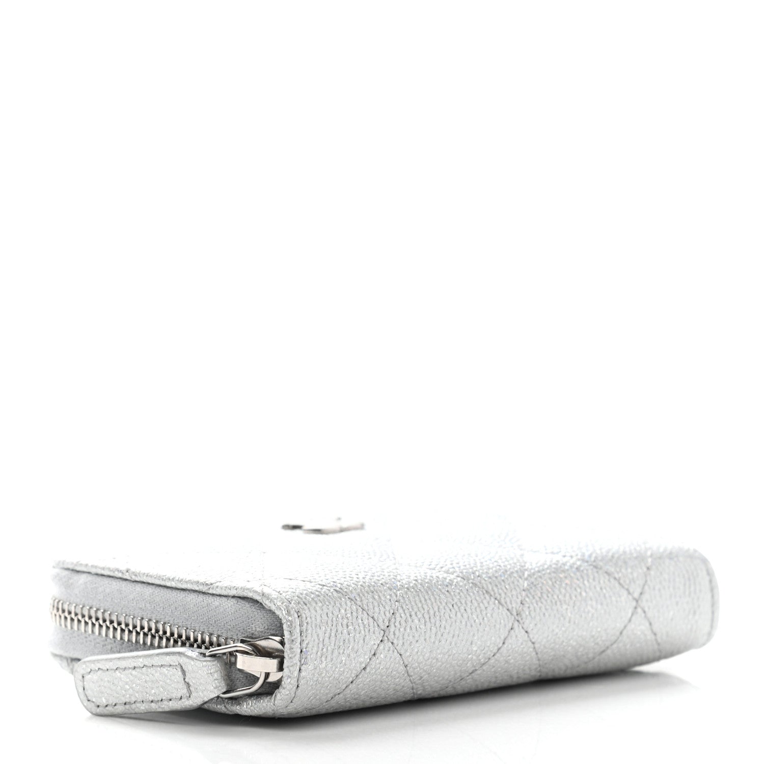 Chanel Glittered Metallic Caviar Quilted Zip Coin Purse Wallet Silver 4 of 7