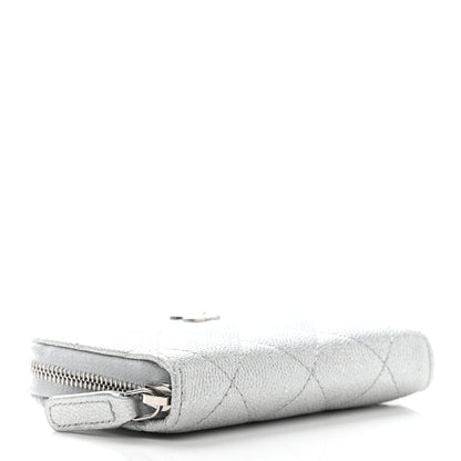 Chanel Glittered Metallic Caviar Quilted Zip Coin Purse Wallet Silver 4 of 7