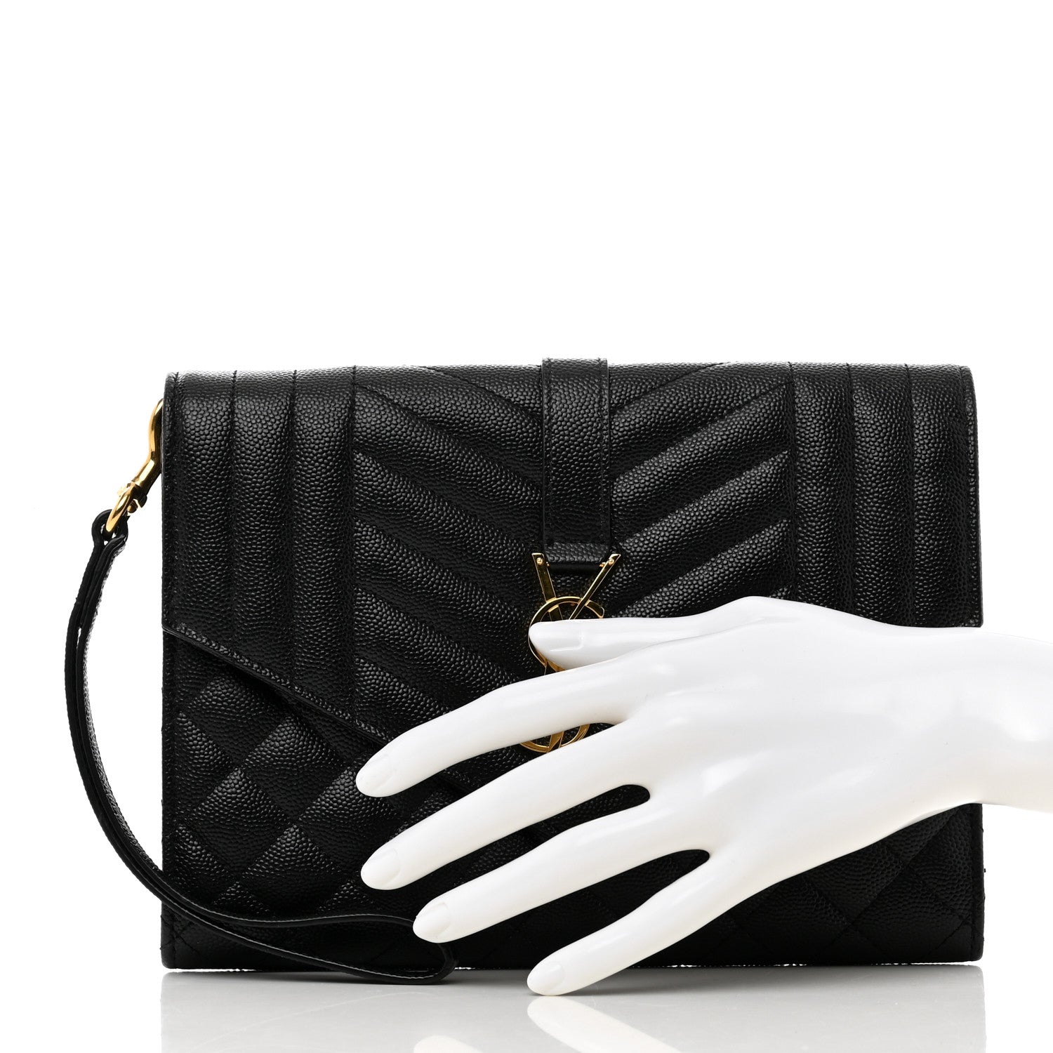 Saint Laurent Grain De Poudre Textured Mixed Matelasse Triquilt Monogram Clutch Black 2 of 8