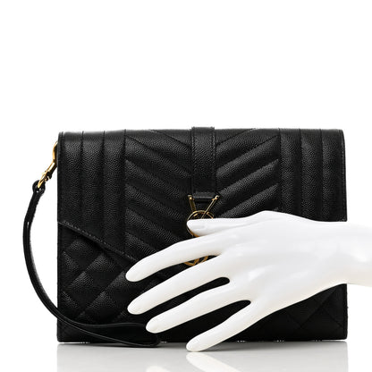 Saint Laurent Grain De Poudre Textured Mixed Matelasse Triquilt Monogram Clutch Black 2 of 8