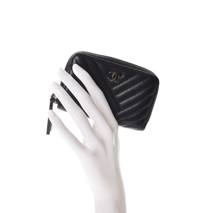 Chanel Lambskin Quilted Crossing Zip Around Coin Purse Black 2 of 10