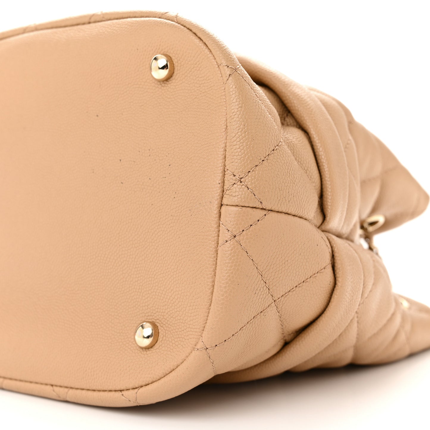 Caviar Quilted Rolled Up Bucket Drawstring Bag Beige