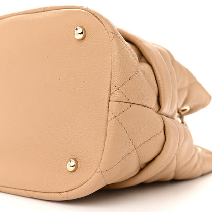 Chanel Caviar Quilted Rolled Up Bucket Drawstring Bag Beige 10 of 13