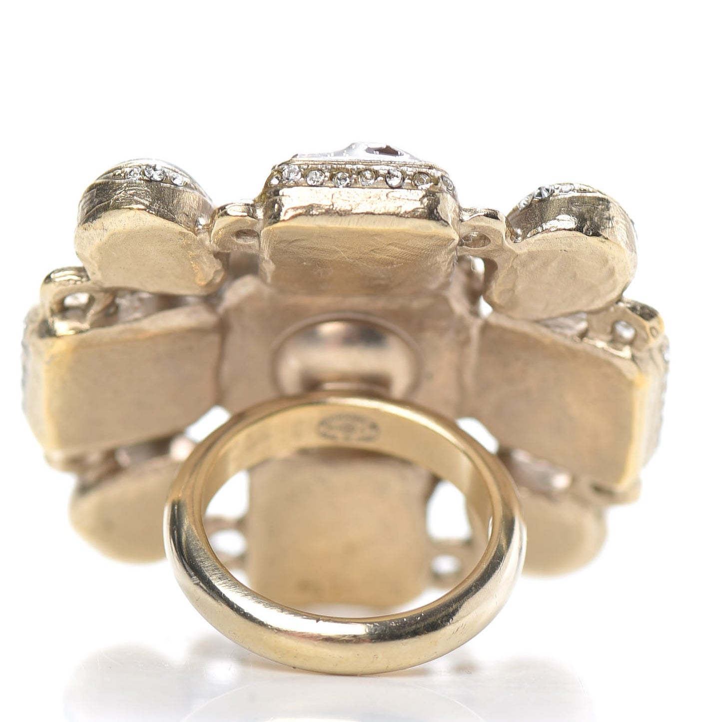 Gripoix Glitter Poured Glass CC Ring 6 Gold Multicolor