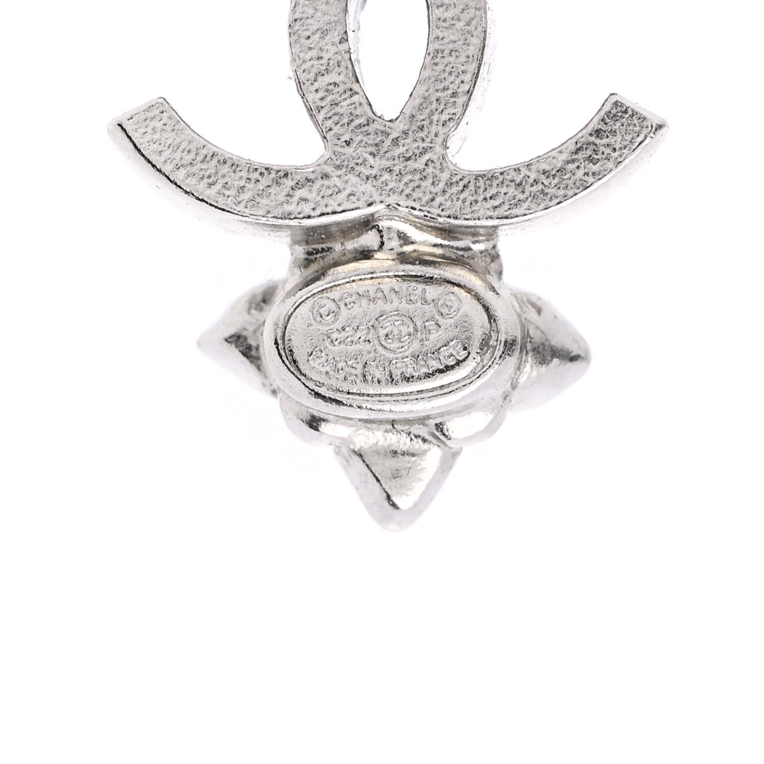 Chanel Crystal Pearl Flower CC Earrings Silver 4 of 4