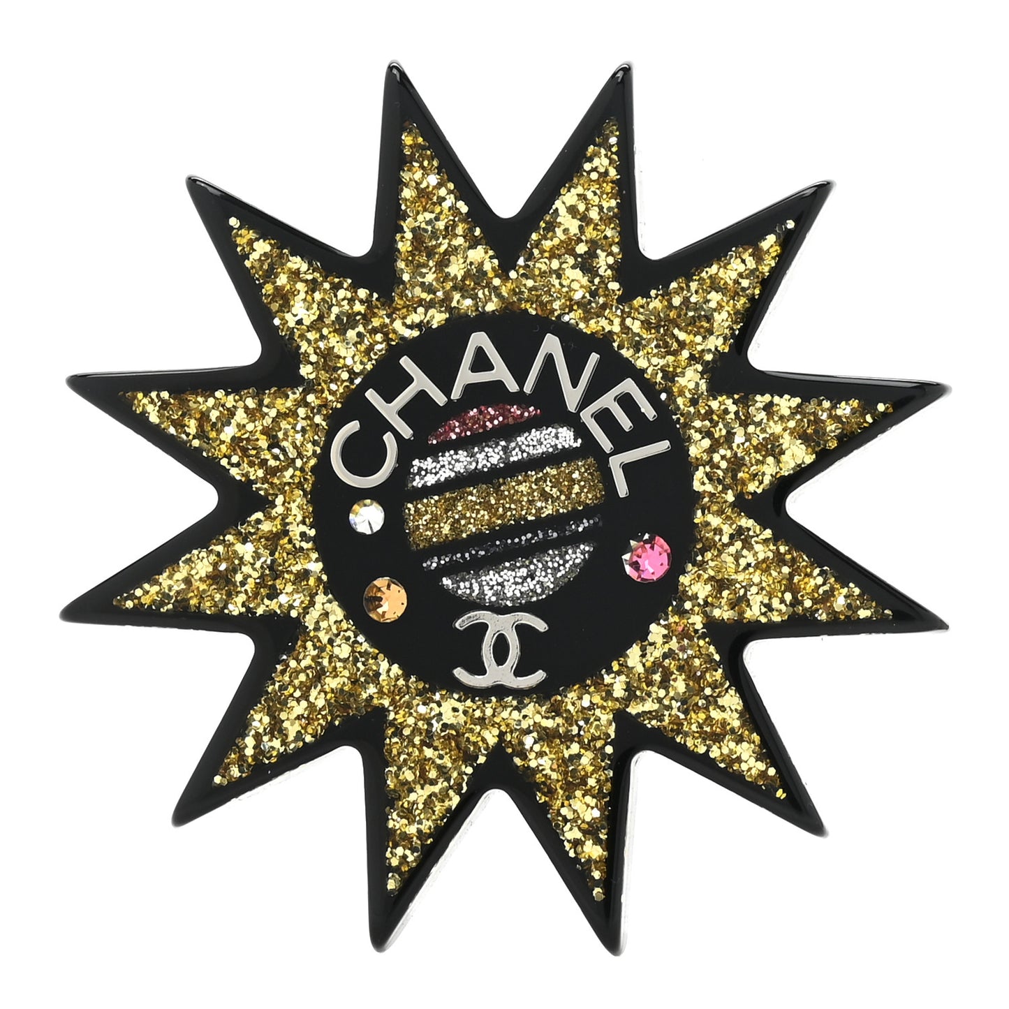 Resin Glitter CC Star Brooch Black Gold
